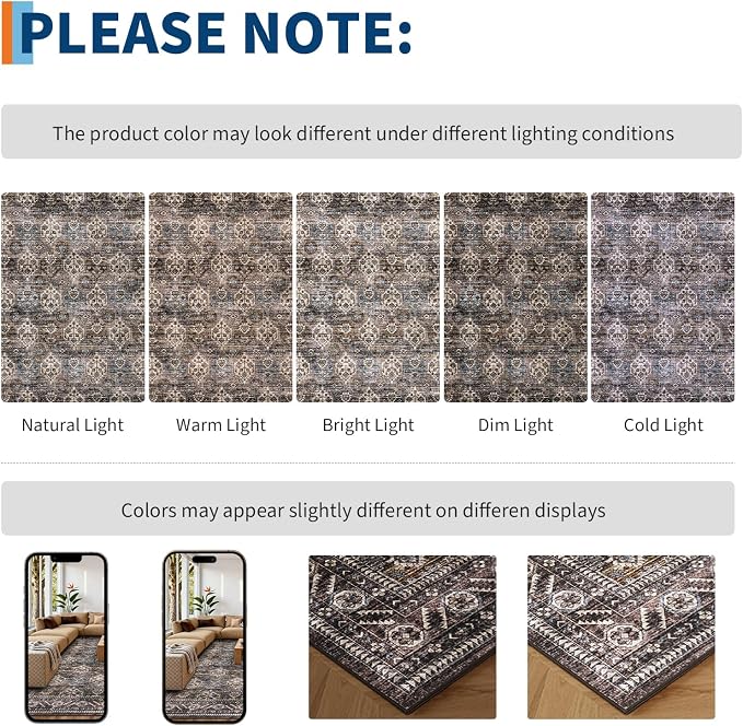 Washable Floral 2x6 Kitchen Rugs, Vintage Distressed Print Non Slip Hallway Runner, Retro Accent Ultra Thin Low Pile Throw Carpet for Entryway Bedroom Laundry Bathroom, Red Brown