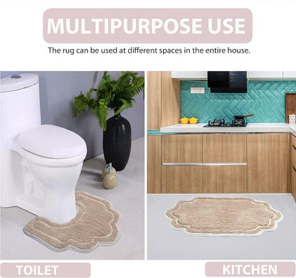 Home Weavers Allure Collection 100% Cotton Tufted Bathroom Rug, Soft and Absorbent Bath Rugs, Non-Slip Bath Carpet, Machine Wash Dry Bath Mats for Bathroom Floor, 17"x24" Bath Rug, Linen