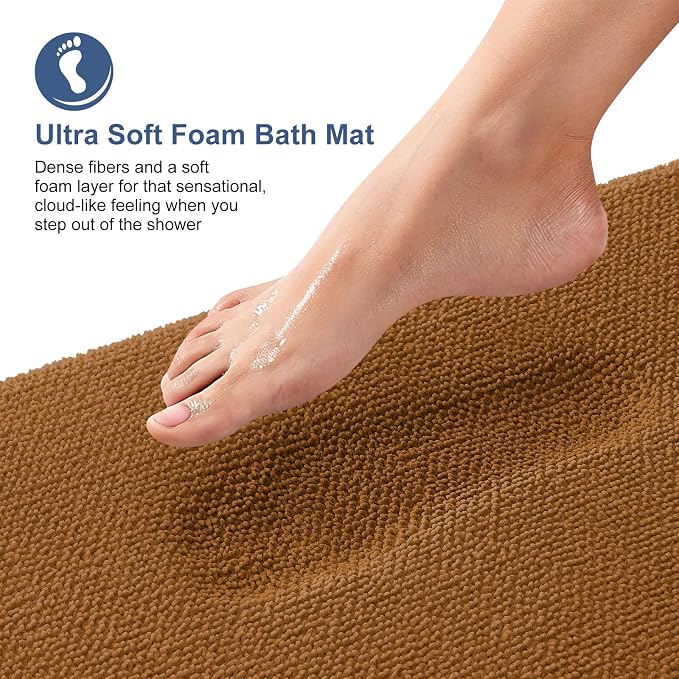 OLANLY Memory Foam Bathroom Runner Rugs 47x24, Absorbent Long Mat, Ochre | Soft Quick Dry Bath Rugs, Non-Slip Carpet, Machine Washable Mat for Bathroom Floor, Tub and Shower, Home Decor Accessories