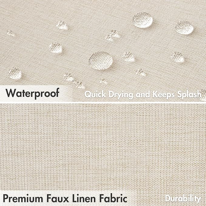 MIULEE Linen Fabric Shower Curtain Cream Beige W48*L72 8 Metal Hooks | Modern, Heavy Duty, Curtain Set, Waterproof Neutral Thick Cloth Shower Curtains, Bathroom Bathtub, Washable