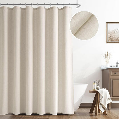 Light Tan Linen Shower Curtain, Cloth Textured Fabric Shower Curtain Set with Hooks, Simple Elegant Modern Farmhouse Country Ultra Thick Bath Curtains for Bathroom,Water Repellent,72x72