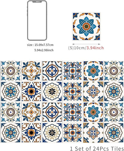 Easy Peel Stick Vinyl wall Tile Decals 4x4in Stick on backsplash,24Pc | Waterproof&heat resistant tile stickers for kitchen RV laundry backsplash decor,remove no damaging wall,rustic style