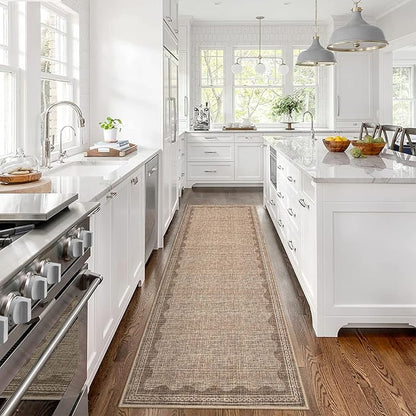 Garvee 2x6 Runner Rug Washable Hallway Runner Rug Bordered Rugs Coffee | Soft Touch Non Slip Non-Shedding Low Pile Stain-Resistant Foldable Long Indoor Carpet for Entryway Laundry Kitchen Bathroom