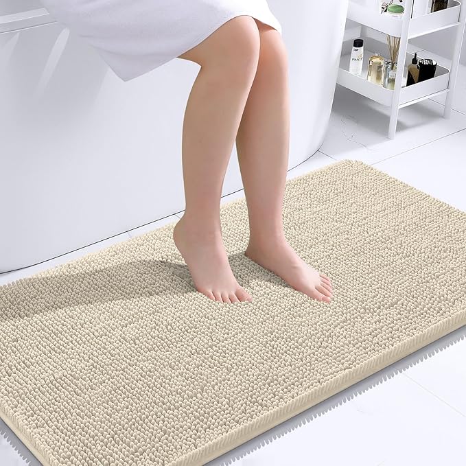 OLANLY Bathroom Runner Rugs 44x24, Extra Soft Absorbent Chenille Bath Rugs | Sand, Quick-Drying Rubber Backing, Machine Washable Long Bath Mat for Bathroom Floor, Tub and Shower, Home Decor Accessories