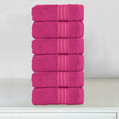 Elegant Comfort Premium Turkish Cotton 6 Pack Washcloths Set - 13 x 13 inch, Luxurious Hotel Spa Quality 100% Turkish Cotton 6PC Washcloth Set - Highly Absorbent - Soft Bathroom Towels, Hot Pink