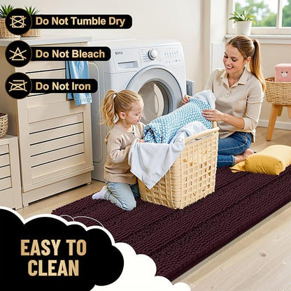 OLANLY Thick Bathroom Runner Rugs 44x24, Chenille Bath Rugs, Black Cherry | Absorbent Striped, Rubber Backing, Machine Wash, Long Bath Mats for Bathroom Floor, Tub and Shower, Home Decor Accessories