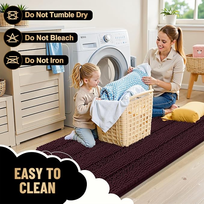 OLANLY Thick Bathroom Rugs 36x24, Chenille Striped Bath Rugs, Black Cherry | Rubber Backing, Machine Wash, Extra Soft Absorbent Bath Mats for Bathroom Floor, Tub and Shower, Home Decor Accessories
