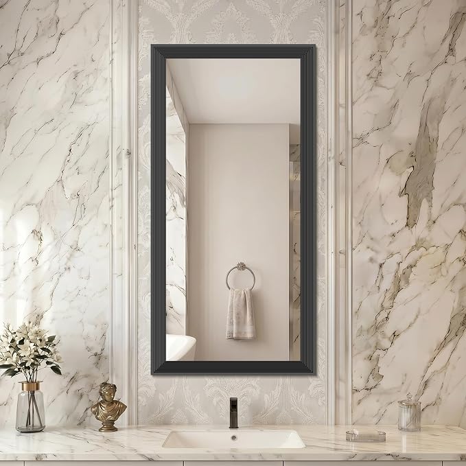 DESBING 20"x40" Black Bathroom Mirrors for Over Sink | 3MM Tempered Glass, Metal Frame, Rectangle Vanity Wall Mirror for Bathroom, Living Room, Bedroom, Horizontally or Vertically