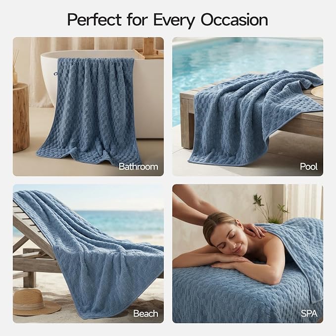 REDKISS Blue Microfiber Bath Towels Large, 30“x60” Super Absorbent Towels | 2 Pack Quick Dry, Super Soft, Lint Free, Fluffy Towel for Bathroom, Spa, Gym, Travel, Dorm, Ideal Everyday Use