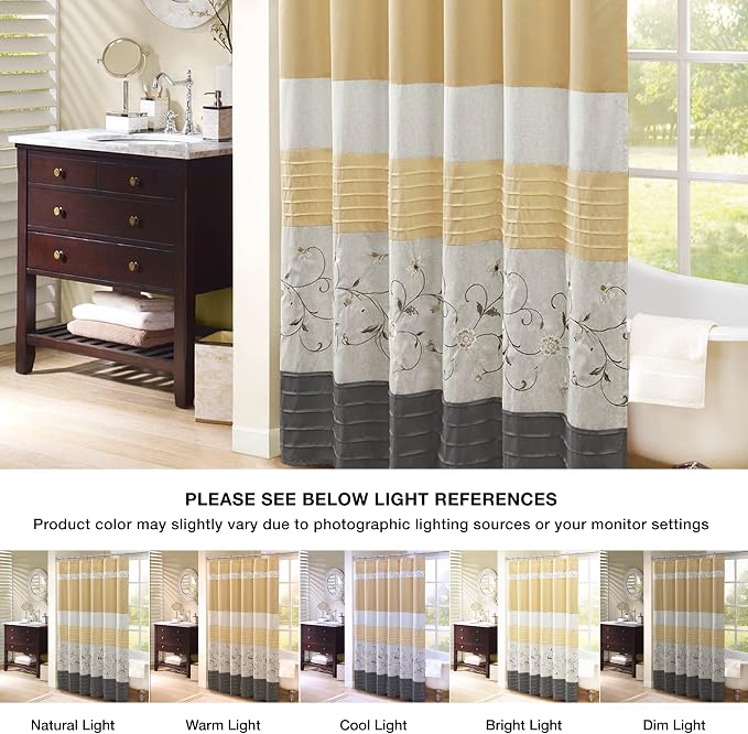 Madison Park Serene Shower Curtain for Bathroom, 72 x 72, Yellow | Adds Privacy, Machine Washable, Floral Pattern, OEKO-TEX Certified
