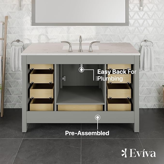 Eviva Aberdeen 48 in. Gray Single Sink Bath Vanity with Carrara Quartz Top and Undermount Porcelain Sink