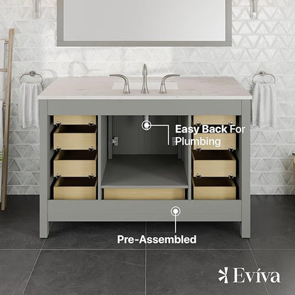 Eviva Aberdeen 48 in. Gray Single Sink Bath Vanity with Carrara Quartz Top and Undermount Porcelain Sink