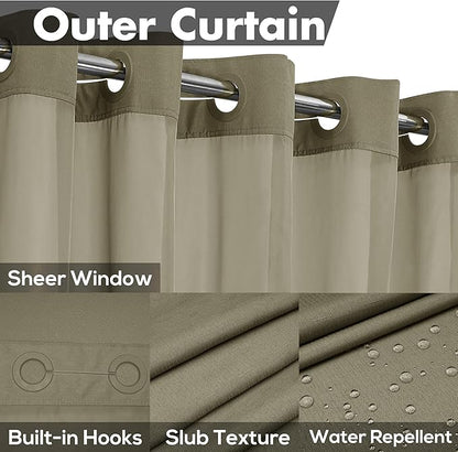 River Dream No Hook Slub Textured Shower Curtain with Snap-in PEVA Liner Set - 71" x 74"(72"), Hotel Style with See Through Top Window, Machine Washable & Water Repellent, Taupe, 71x74
