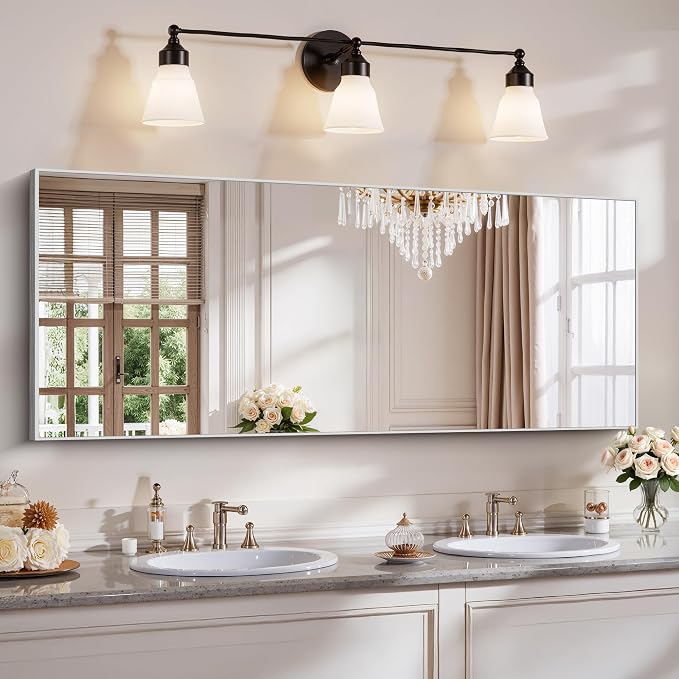 YIROMAN Bathroom Mirror 24"x60",Brushed Silver Bathroom Mirror for Over Sink with Aluminum Frame, Rectangular Vanity Mirror with Right Angle, Wall Mirror Hangs Horizontal or Vertical
