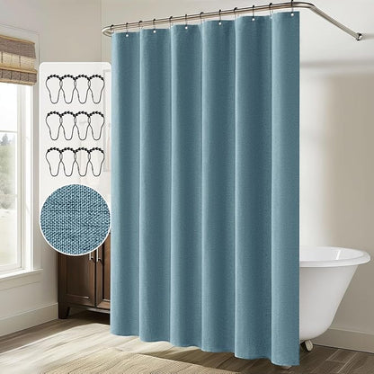 MIULEE Linen Fabric Shower Curtain Moonlight Blue W72*L72 12 Metal Hooks | Washable, Modern, Heavy Duty, Shower Curtain Set, Waterproof Thick Cloth Shower Curtains, Bathroom Bathtub