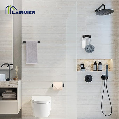 Matte Black Bathroom Accessories, Toilet Paper Holder, Towel Bar and Hook | Lairuier 3 Pieces Bathroom Hardware Set, SUS304 Stainless Steel Towel Holder Set Toilet Paper Holder Robe Hook Wall Mounted