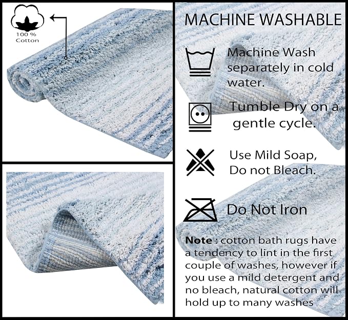 Home Weavers 100% Cotton Gradiation Collection Bathroom Décor | Washable Rug | Bathroom Mat | Kitchen Mat | Bathroom Rug Set | Bath Mat Set | Bath Floor Mat Non Slip, 5 Piece Set with Contour, Blue
