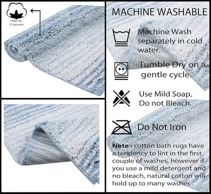 Home Weavers 100% Cotton Gradiation Collection Bathroom Décor | Washable Rug | Bathroom Mat | Kitchen Mat | Bathroom Rug Set | Bath Mat Set | Bath Floor Mat Non Slip, 4 Piece Set with Runner, Blue