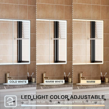 30" X 30" LED Mirrored Medicine Cabinet, Bathroom Medicine Cabinets with Lights for Bathroom, Defogging Function Mirror Cabinet, Medicine Cabinet with USB Port & Outlet, Double Doors