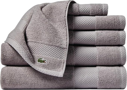 Lacoste Heritage Anti-Microbial Supima Cotton 6-Piece Towel Set, 2 Bath Towels, 2 Hand Towels, 2 Washcloths, Meteorite – Highly Absorbent & Quick Drying, Bathroom Essential, Machine Washable