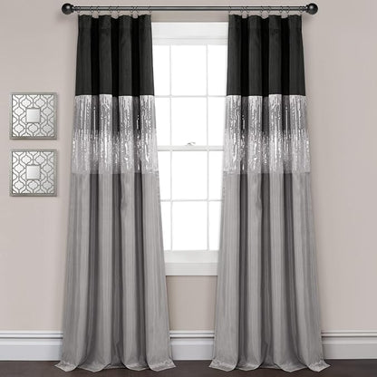 Lush Decor Night Sky 100% Blackout Window Curtain Panel Single 42"W x 84"L, Black & Gray - Blackout Curtains For Bedroom - Sequin Curtains - Glam Decor