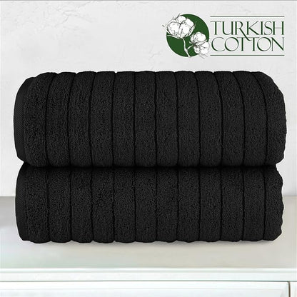 Elegant Comfort 100% Turkish Cotton Corduroy Ribbed Luxury Soft 2 Pack Bath Towels 27 x 54 Inch - Ultra Plush, Absorbent, Quick Dry, Hotel Spa Quality Towels for Bathroom Essentials, Black