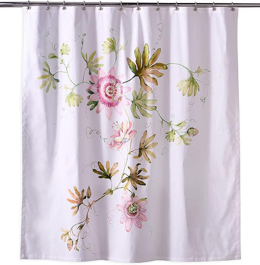 Maison d' Hermine Shower Curtain 100% Cotton One Panel 70"x72" Washable Fabric Shower Curtains for Bathroom, Easy Hanging with 12 Button Holes - Home Hotel Spa Easter Gifts (Passion - White)