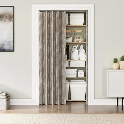 36" x 80" Premium Foldable Accordion Doors,Heavy Duty,Taupe | Foldable accordion doors w/ double‑walled heavy‑duty panels, ideal as interior room dividers for privacy, space‑saving design