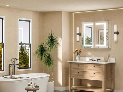 TETOTE LED Lighted Medicine Cabinet with Lights 30 x 26 Recessed or Surface Mount Cabinet Mirror for Bathroom Wall, 2 Door Tempered Glass Led Vanity Cabinet, Outlets & USB, 3-Color Dimming, Anti-Fog