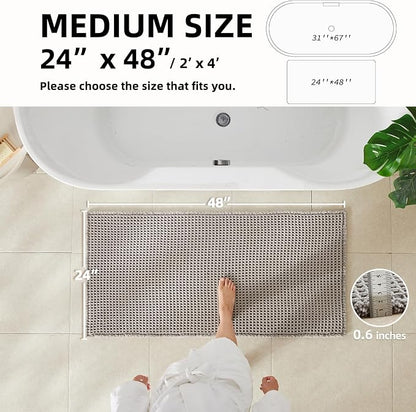 TYUU Waffle Bath Mat, Boho Bathroom Rugs Non Slip, 48x24 Light Grey | Super Absorbent Quick Dry Bath Rug, Non-Slip Backing, Soft Waffle Washable Farmhouse Bathroom Mats, Tub, Shower & Home Decor