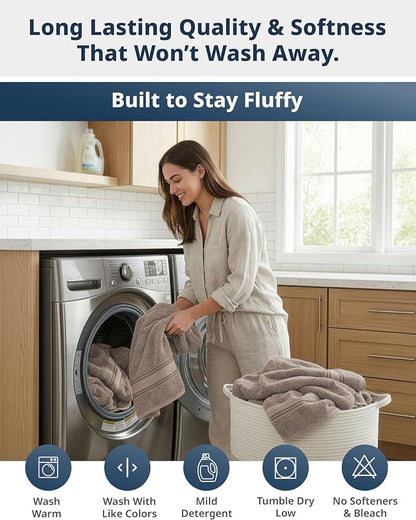 LANE LINEN Towel Set Soft Absorbent Quick Dry 100% Cotton - Platinum | Cotton Bath Towels - Lightweight & Breathable, Fade-Resistant Color, Classic Terry Weave, Densely Woven, Hotel-Style Look