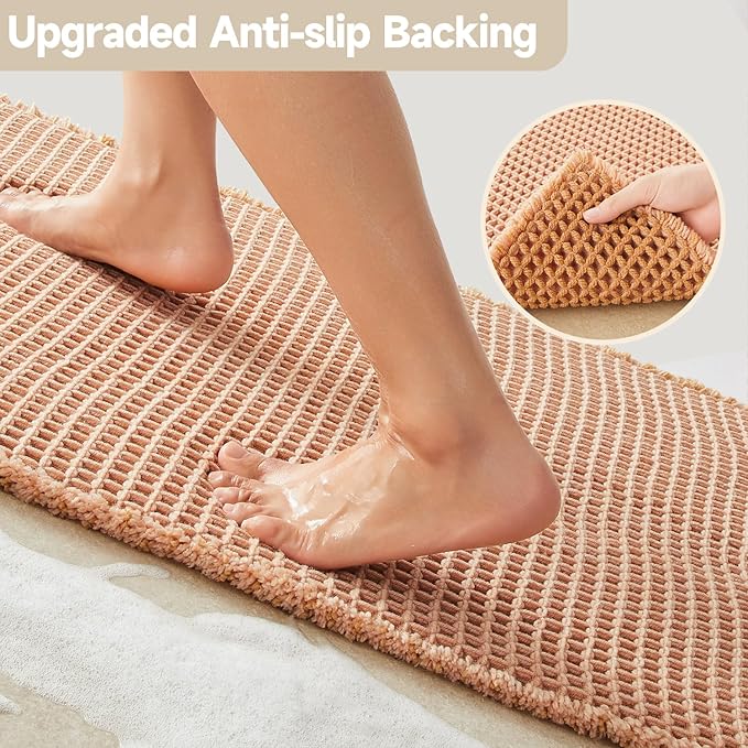 TYUU Waffle Bath Mat, Boho Bathroom Rugs Non Slip, 48x24 Light Peach | Super Absorbent Quick Dry Bath Rug, Non-Slip Backing, Soft Waffle Washable Farmhouse Bathroom Mats, Tub, Shower & Home Decor