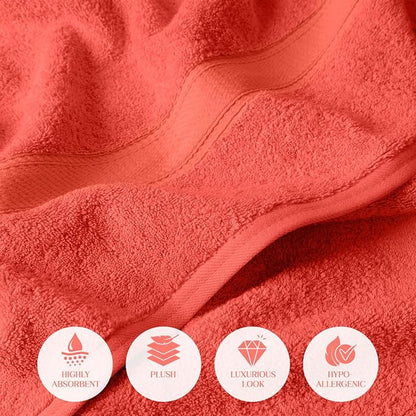 SUPERIOR Egyptian Cotton Ultra Plush & Absorbent, 3 Piece Set, Coral | Quick Dry, Soft Luxury Towel Set, Bath Essentials, Guest Bath, Spa, 1 Bath, 1 Hand, 1 Face Towels, Madeline Towels