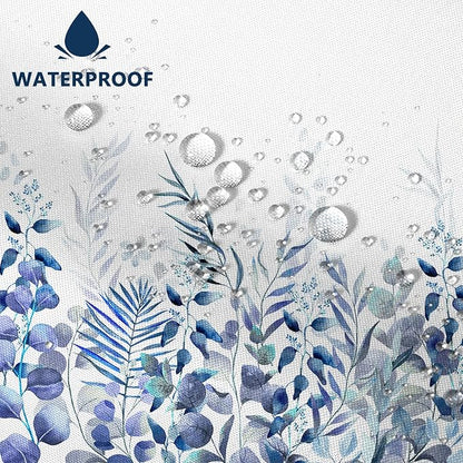 AWERT Shower Curtain Plants for Bathroom,Waterproof Quick-Drying Blue Leaves Shower Curtain Set with Hooks 48x72 Inch