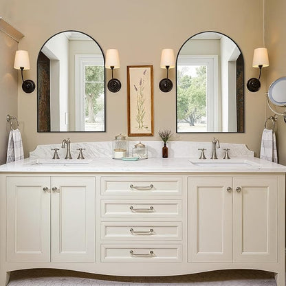 Arched Bathroom Vanity Mirror for Over Sink, 30”x20”, Black | HD Tempered Glass, Anti-Rust Metal Frame, Hanging or Leaning, Wall Mirrors for Bathroom Sink, Bedroom, Living Room, Entryway