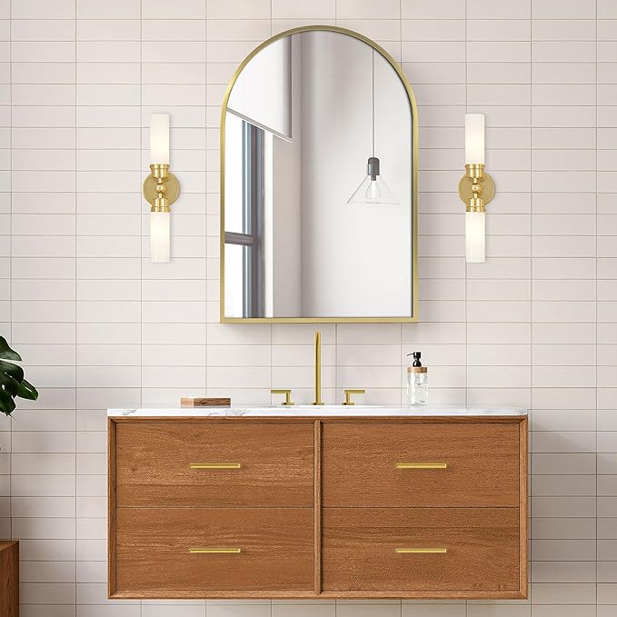 Casaphoria 36" H x 24" W Arched Bathroom Medicine Cabinet with Mirror, Metal Frame Wall Mirror Cabinet, Wall Medicine Cabinets Mirrors, Gold
