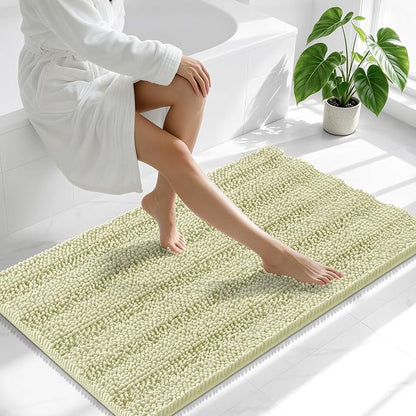 Smiry Thick Chenille Bathroom Runner Rugs 44x24, Soft Bath Mat, Vanilla | Quick‑Dry & Machine Washable, Non‑Slip Bath Carpet, Striped Bath Rugs for Tub & Shower, Modern Home Decor Accessories