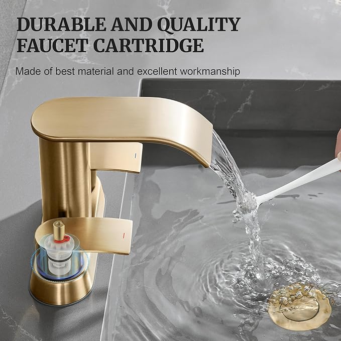 Ultimate Unicorn Bathroom Faucet for Sink Champagne Brown, 4 Inch Bathroom Faucet for 3 Hole or 2 Hole, 2 Handle Waterfall Faucets with Pop up Drain, Centerset Faucets for RV Counter