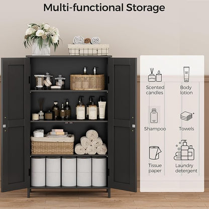 Homleke 43.3" H Farmhouse Bathroom Storage Cabinet with Adjustable Shelves | Freestanding Storage Cabinet with Barn Doors for Bathroom, Kitchen, Living Room, Dining Room & Entryway, Black