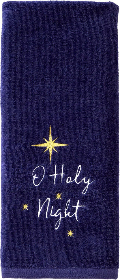 SKL Home Religious/Christmas/Winter O Holy Night Hand Towel 2pc Set for Bath/Kitchen & Gift, Navy
