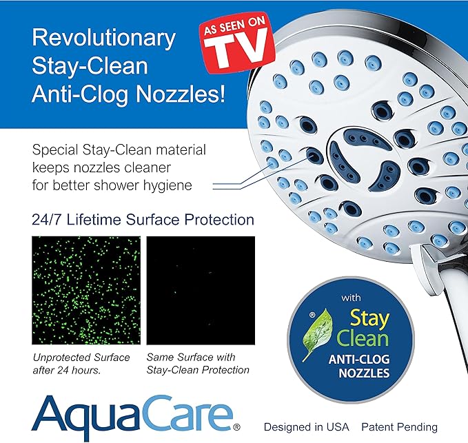 AquaCare 48-mode High Pressure 3-way Shower Head Combo w/ 2-mode Power Wash | Pure Clean Jets, Dual Handheld Power Wash for Tub, Tile & Pets, Long 6 ft. Stainless Steel Hose, Extra Wall Bracket / Chrome