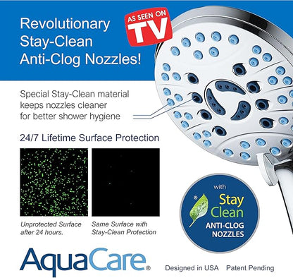 AquaCare 48-mode High Pressure 3-way Shower Head Combo w/ 2-mode Power Wash | Pure Clean Jets, Dual Handheld Power Wash for Tub, Tile & Pets, Long 6 ft. Stainless Steel Hose, Extra Wall Bracket / Chrome
