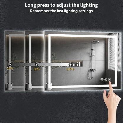 55"x36" LED Bathroom Mirror with Lights, Backlit+Frontlit, Anti-Fog | CRI 95, Stepless Dimmable, 3 Colors Lighting, Shatterproof Tempered Glass, HD Reflection, Memory, (Horizontal/Vertical)