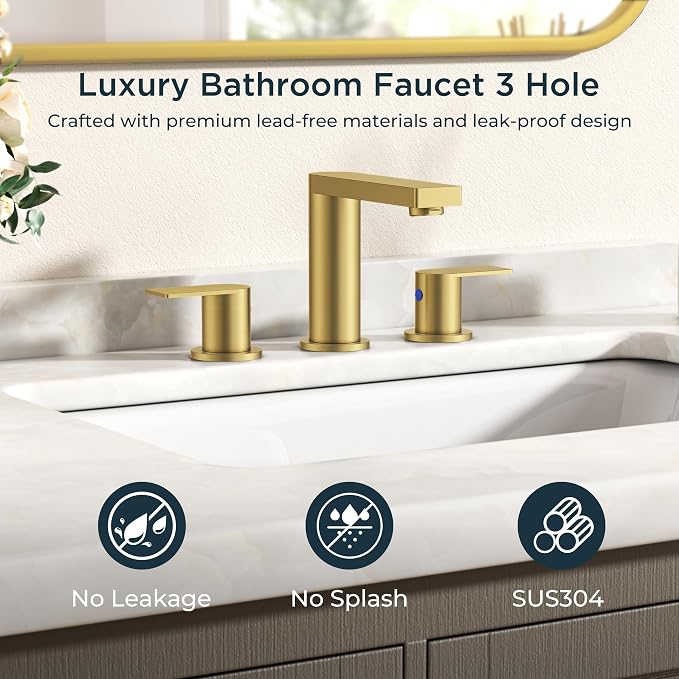 FORIOUS 8 Inch Bathroom Faucet 3 Hole, 2 Handles for Vanity Brushed Gold | 2 Handles Bathroom Sink Faucet with Pop-up Drain and 24" cUPC Lines, Fits 6-12 Inch 3 Hole Install, for RV Laundry Sink