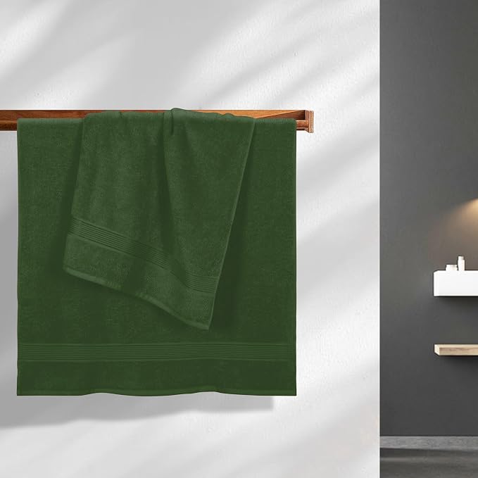 Cotton 2 Pack Oversized Bath Towel Set 28x55 inches, Large Bath Towels, Ultra Absorbant Compact Quickdry & Lightweight Towel, Ideal for Gym Travel Camp Pool - Olive Green