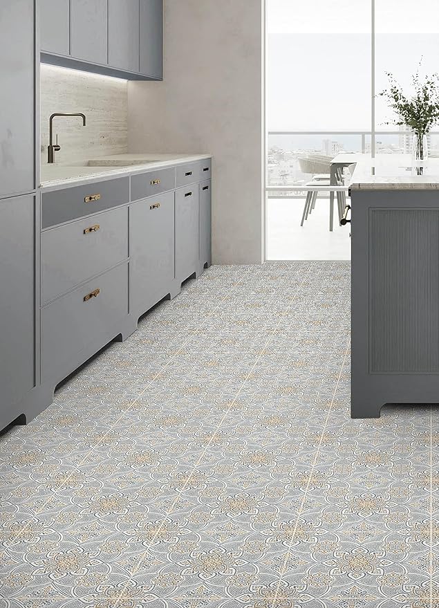 FloorPops Decora Blue Peel Stick Floor Tiles, FP6301