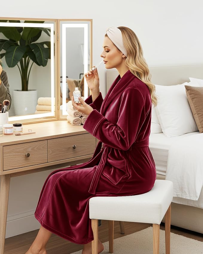 NY Threads Women's Fleece Shawl Collar Bathrobe Plush Long Spa Robe, Medium