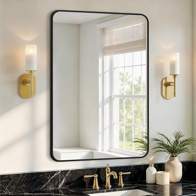 Vanity Bathroom Mirror, 30”x20” Black Bathroom Mirror for Over Sink | HD Tempered Glass, Anti-Rust Frame, Vertical or Horizontal, Wall Mirrors for Bathroom Sink, Living Room, Entryway, Bedroom