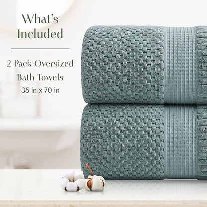2 Pack Oversized Bath Towels 100% Cotton | Green Towels | Oeko‑TEX Standard 100 | Soft & Absorbent, Quick‑Dry | Trinity Collection - Stormy Sea