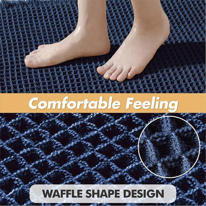 MIULEE Set of 2 Waffle Bathroom Rugs Navy Blue Bath Mat 17"x24"+18"x30" | Non Slip, Super Absorbent, Washable, Ultra Soft, Rubber Backed, Small Boho Bath Rugs for Bathroom Floor Tub Shower